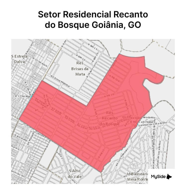 Mapa do Setor Residencial Recanto do Bosque em Goiânia