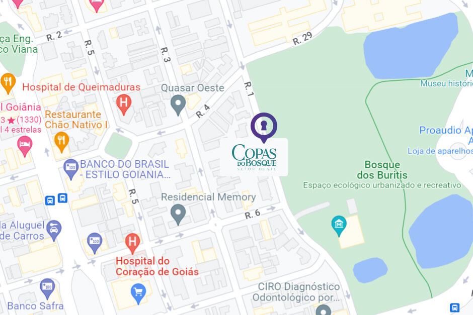 Localização em mapa do Copas do Bosque Goiania