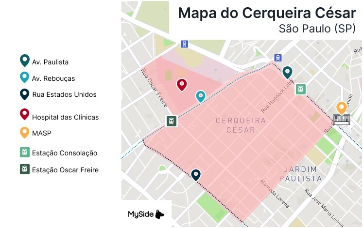 Mapa do bairro Cerqueira César em São Paulo