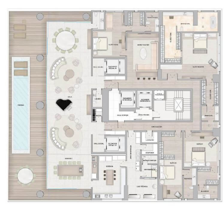 Pool Penthouse com 4 suítes no Epic City Home em Goiânia, GO