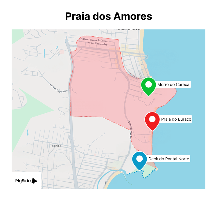 Mapa da Praia dos Amores em Balneário Camboriú