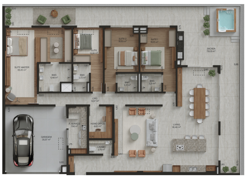 Planta de 358 m² do Park Haus