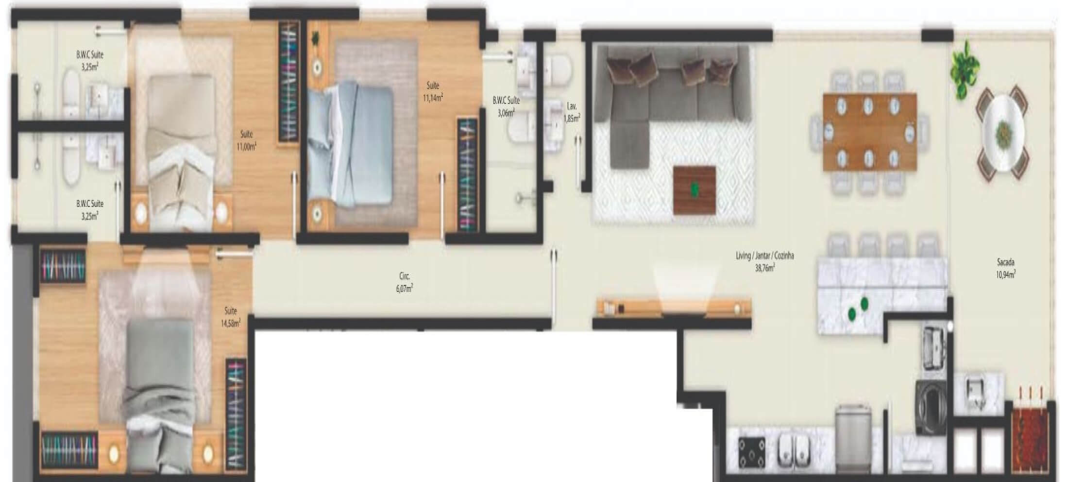 Planta de 130m² do Urban Beach Residence em Meia Praia, Itapema