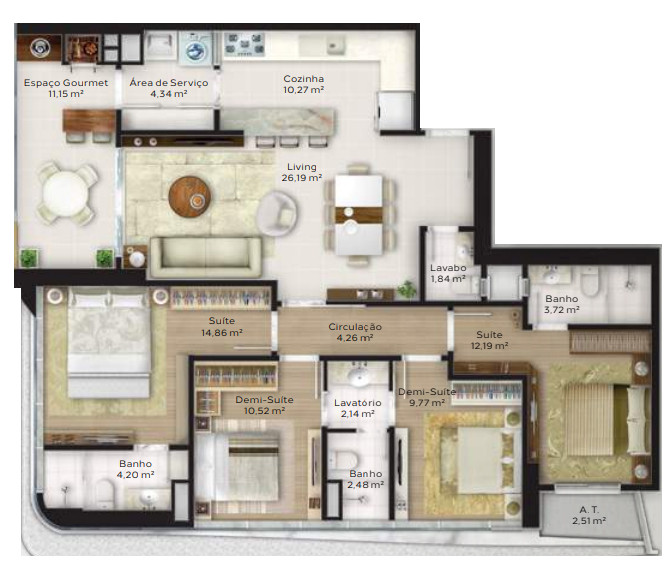 Planta de 143 m² do La Città