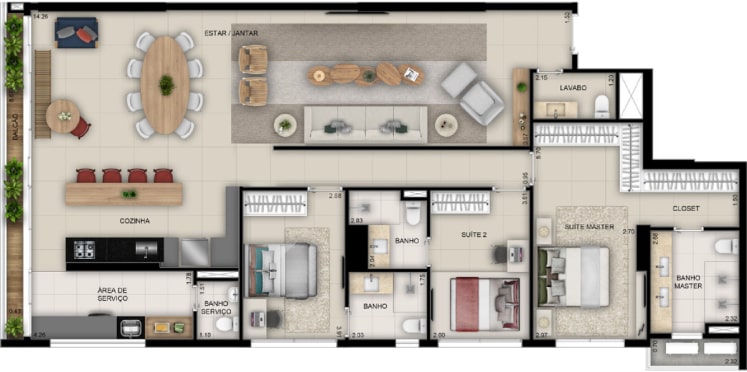 Planta de 162 m² do Opus Brava Design