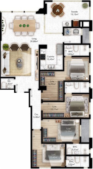 Planta de 170 m² do La Belle Tour Residence
