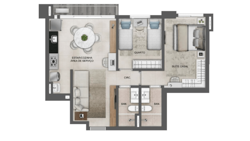 Planta de 66 m² do Nest23