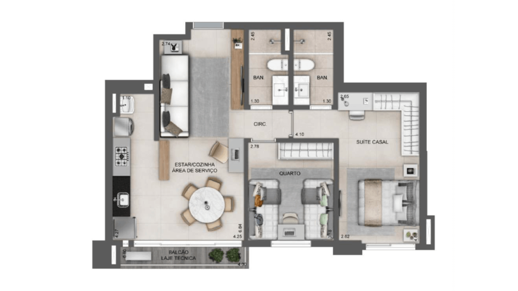 Planta de 67 m² do Nest23
