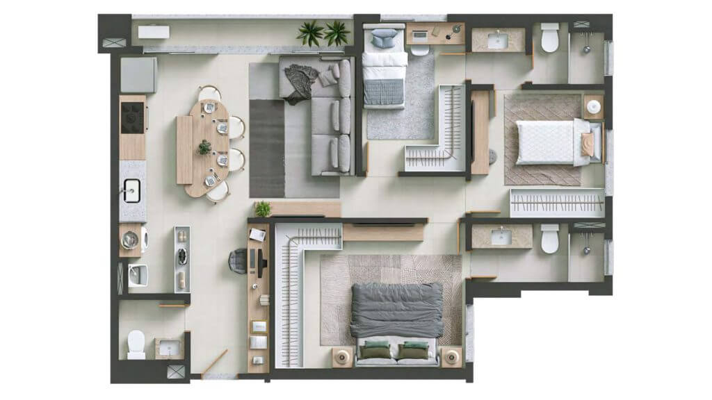 Planta do Soft Pedro Ludovico de 84 m²