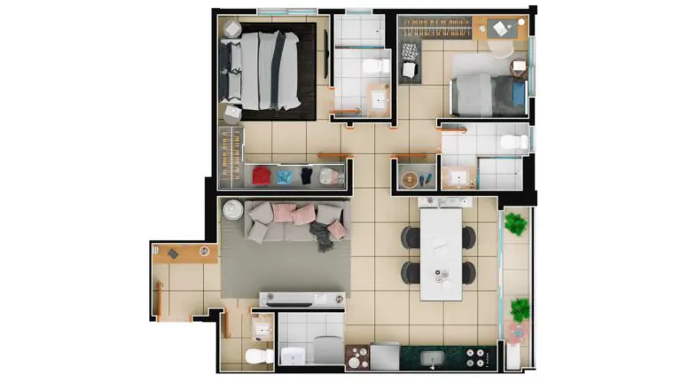 Planta de 68 m² do Residencial Vaca Brava 53