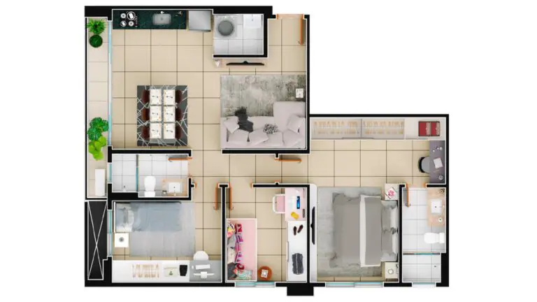 Planta de 77 m² do Residencial Vaca Brava 53