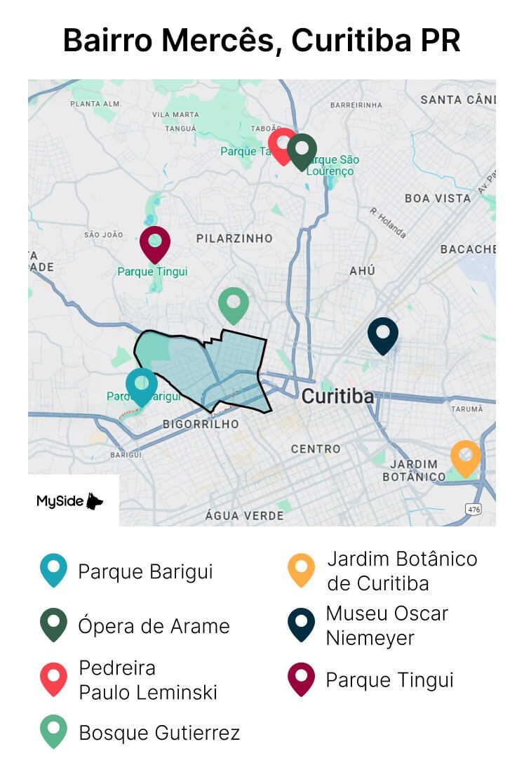 Mapa bairro Mercês em Curitiba