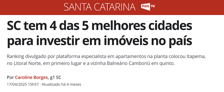 Matéria NSC sobre cidades para investir