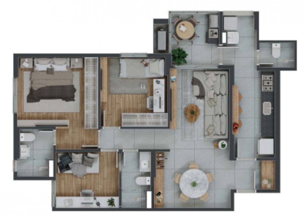 Planta do apartamento de 90 m² do Alto Belvedere