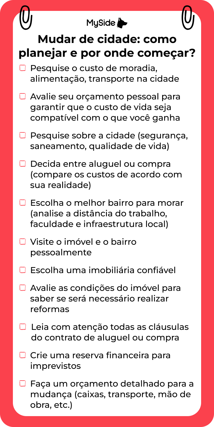 checklist como mudar de cidade