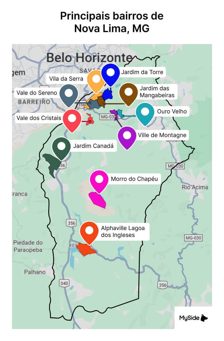 Mapa dos melhores bairros de Nova Lima