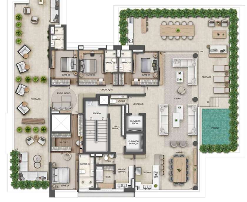 Planta do apartamento de 516 m² do José Torres Franco