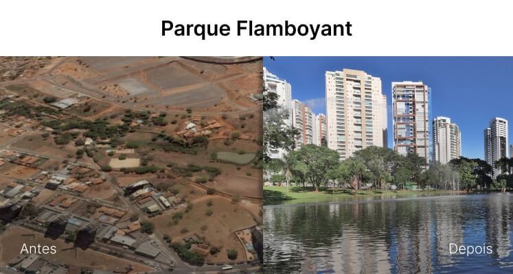 Antes e depois da construção do Parque Flamboyant