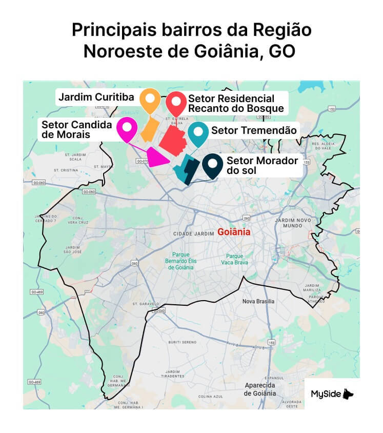 Mapa dos principais bairros da Região Noroeste de Goiânia