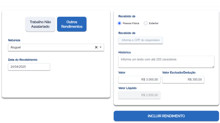 como registrar o aluguel recebido no carnê-leão