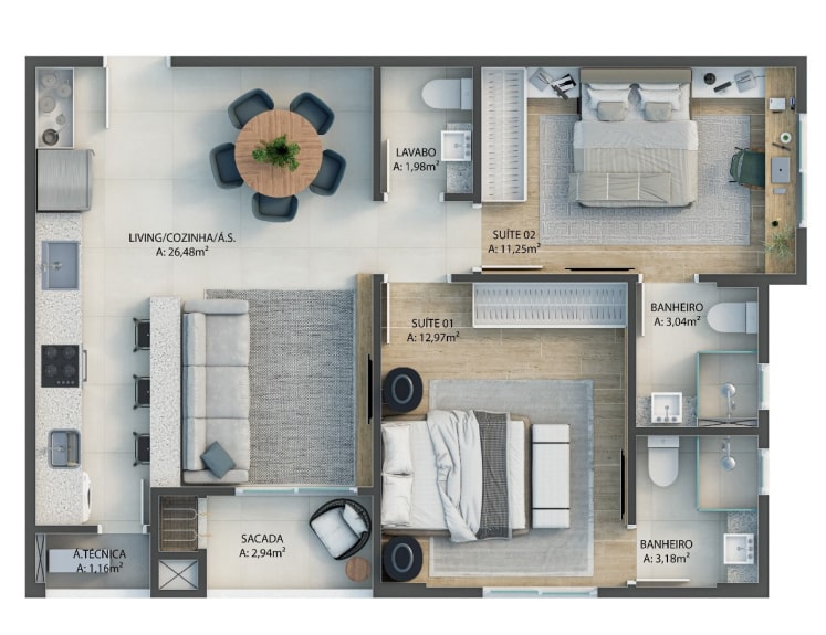 Apartamento de 2 suítes do Hub 444 Residencial, Itapema