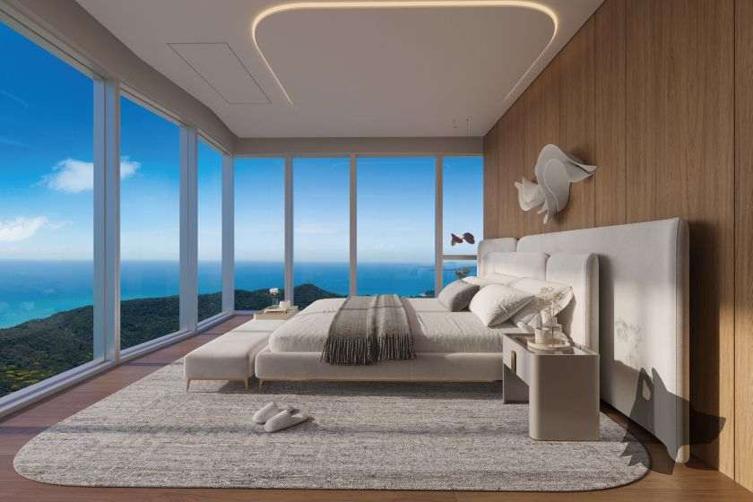Quarto da mansão suspensa do Senna Tower
