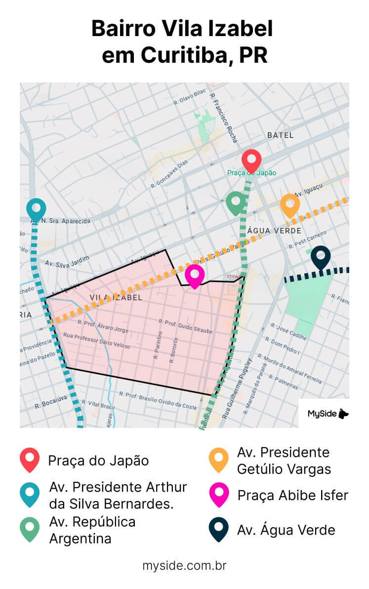 Mapa do bairro Vila Izabel em Curitiba