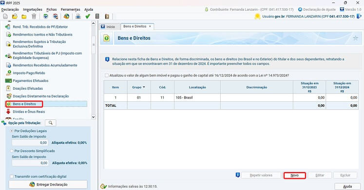 Passo dois como declarar imóvel 