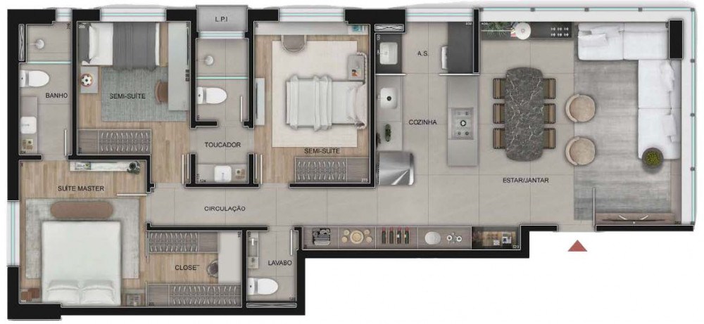 Planta de 101 m² do Aster Lourdes