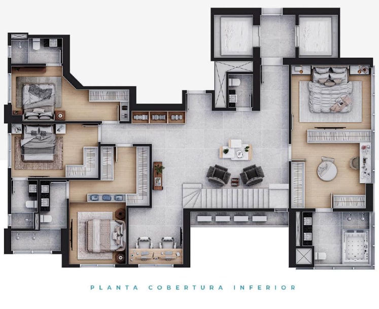 Planta inferior da penthouse do Meridian Tower