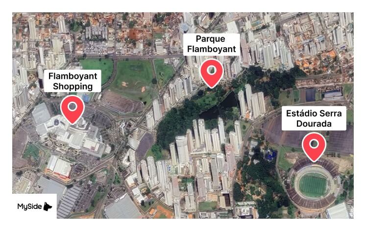 Vista aérea do Parque Flamboyant do Shopping Flamboyant e do Estádio Serra Dourada
