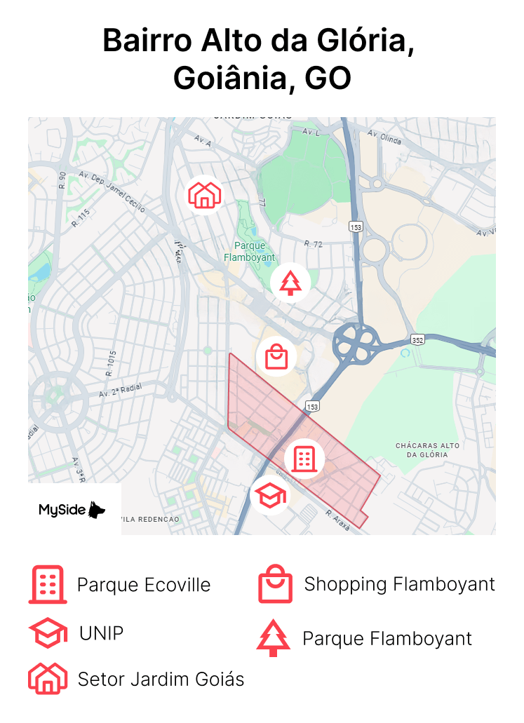 Mapa do bairro Alto da Glória, em Goiânia
