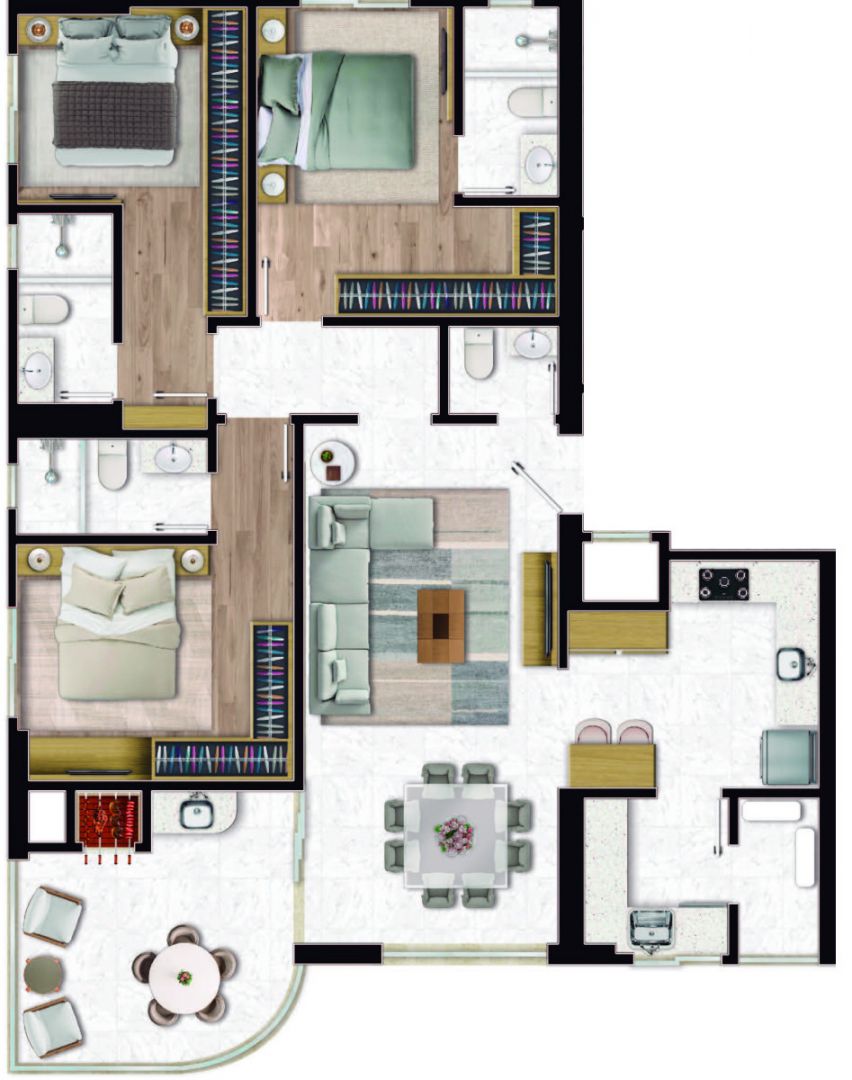 Planta 1340 m² e 3 quartos do Serenity