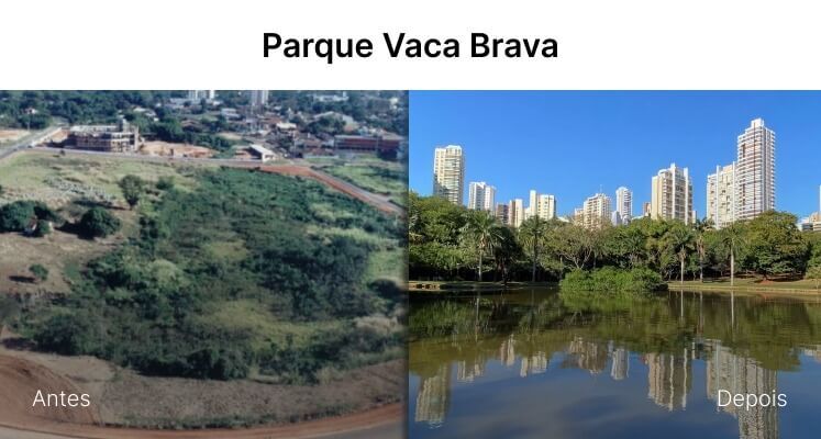 Antes e depois da construção do Parque Vaca Brava