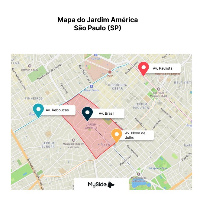 Mapa do Jardim América em São Paulo
