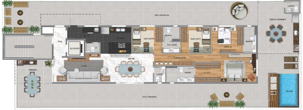 Planta da área privativa do Philippe Chatrier
