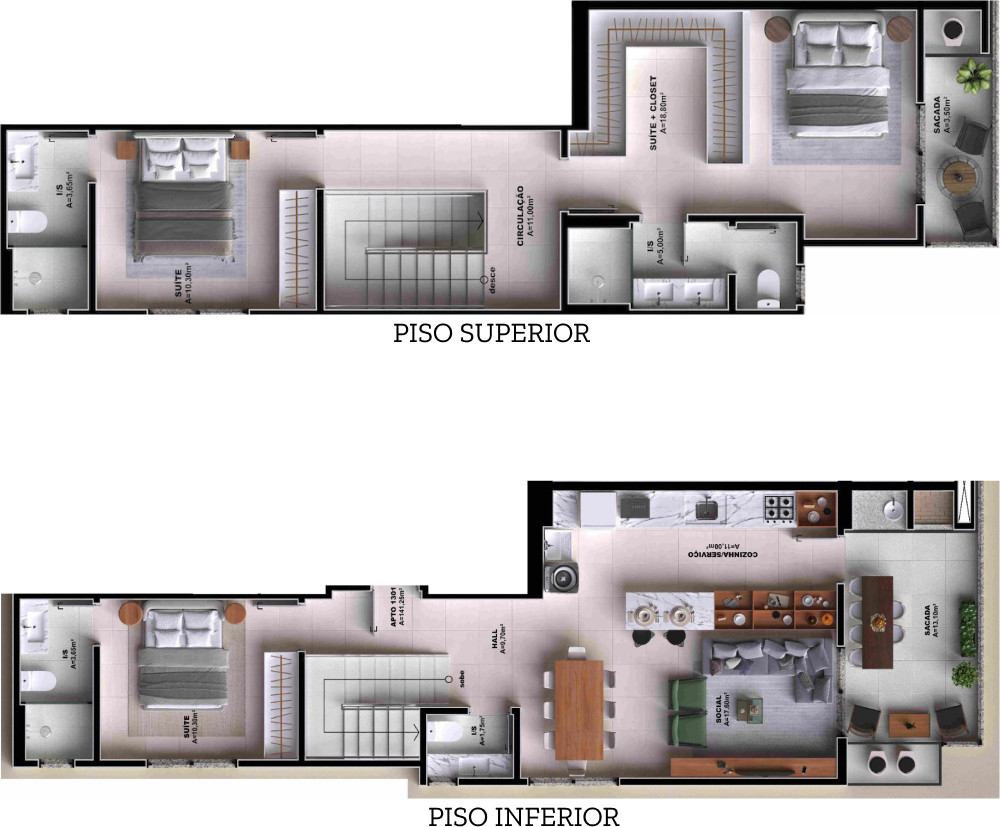 Planta do duplex do Doha Residence