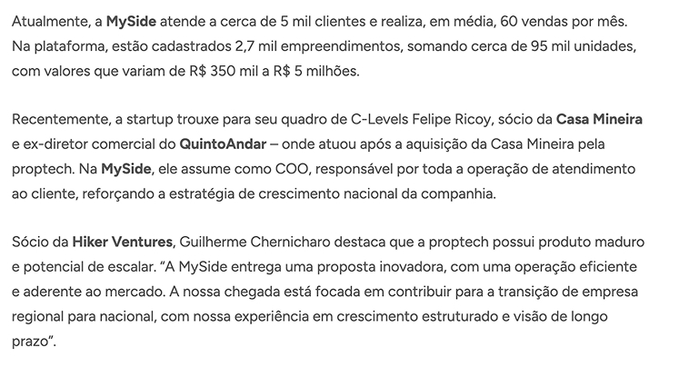 Sobre a MySide no portal Startups