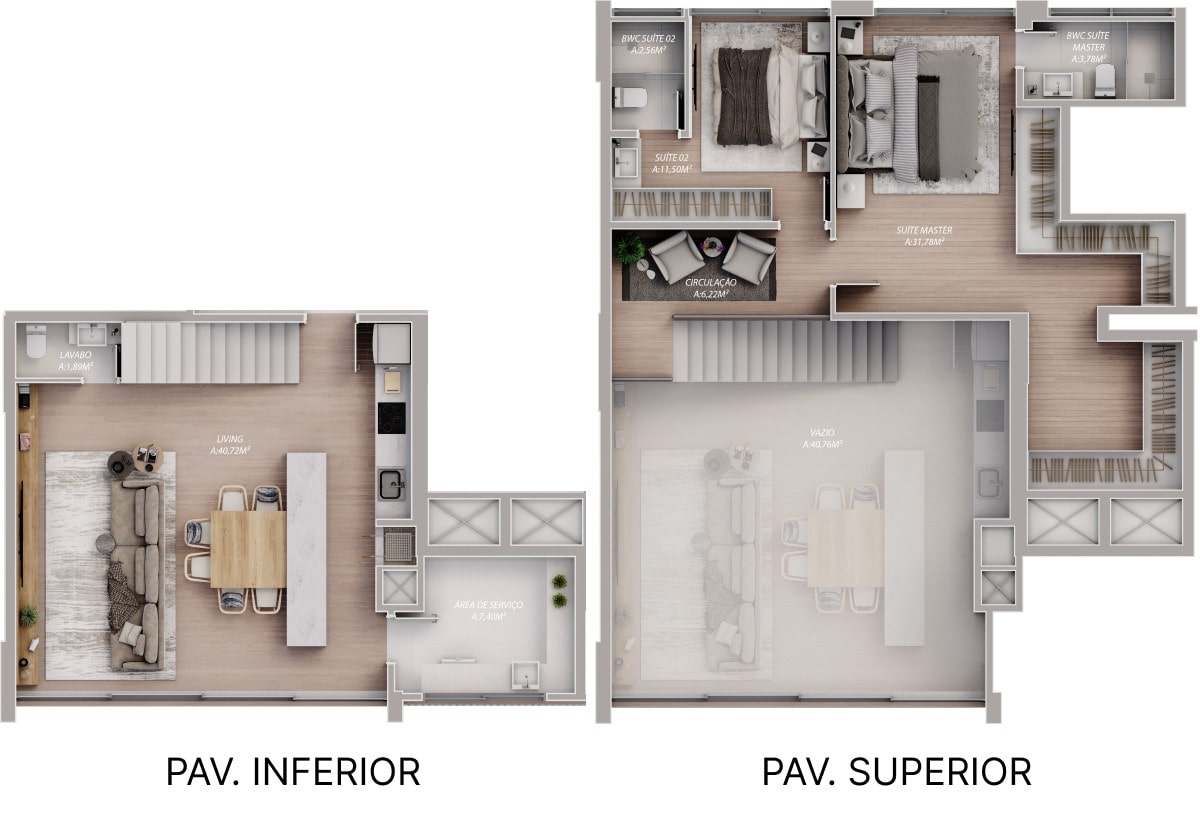 Planta de 146 m² e 2 quartos no Vista Jardins Vivapark