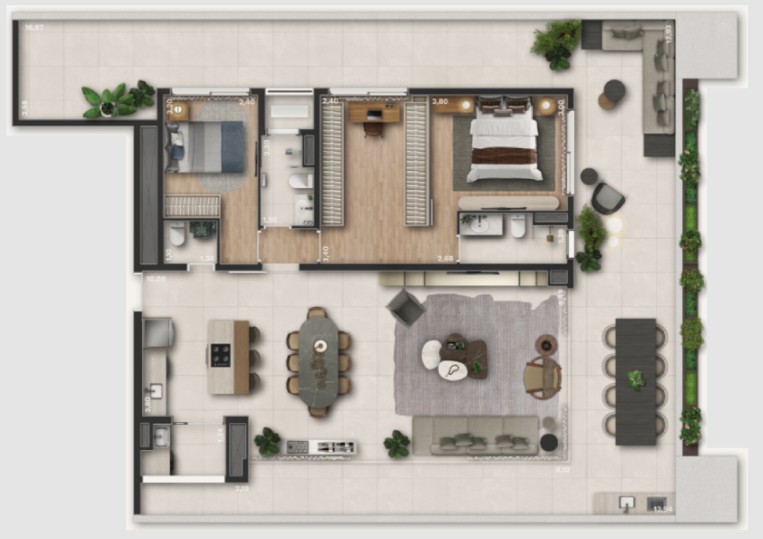 Planta da penthouse de 116 m² da Aeterna Paulista