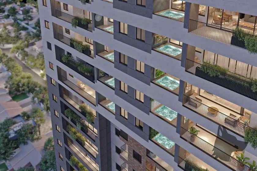 Vista aérea da sacada das penthouses do Carmel