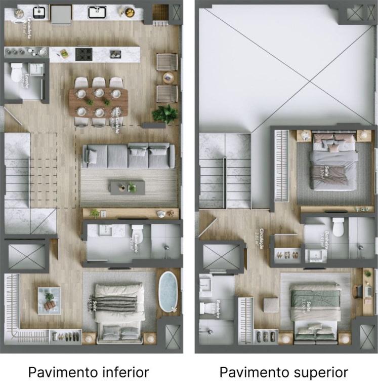 Planta 3 suítes e 123 m² do Pantai Brava House 