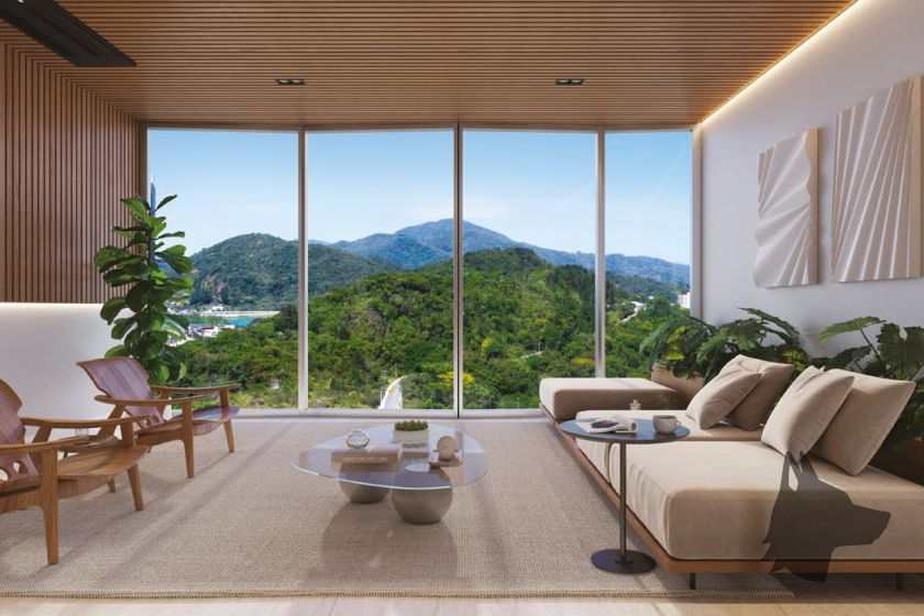 Living da mansão suspensa do Senna Tower