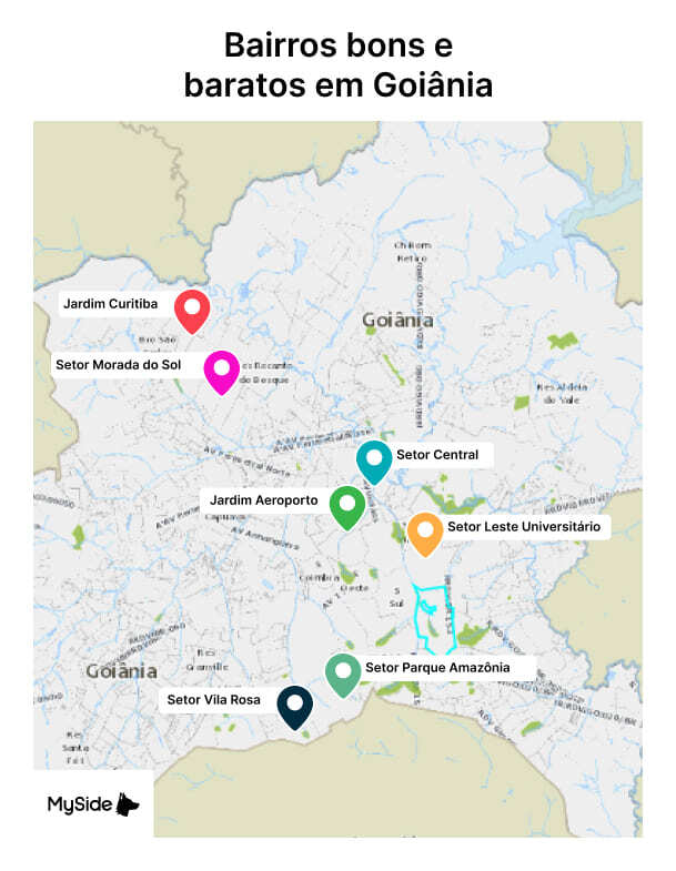 Mapa dos bairros bons e baratos de Goiânia