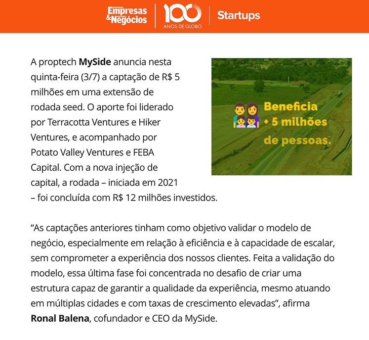 Revista empresas e negócios, matéria sobre a MySide