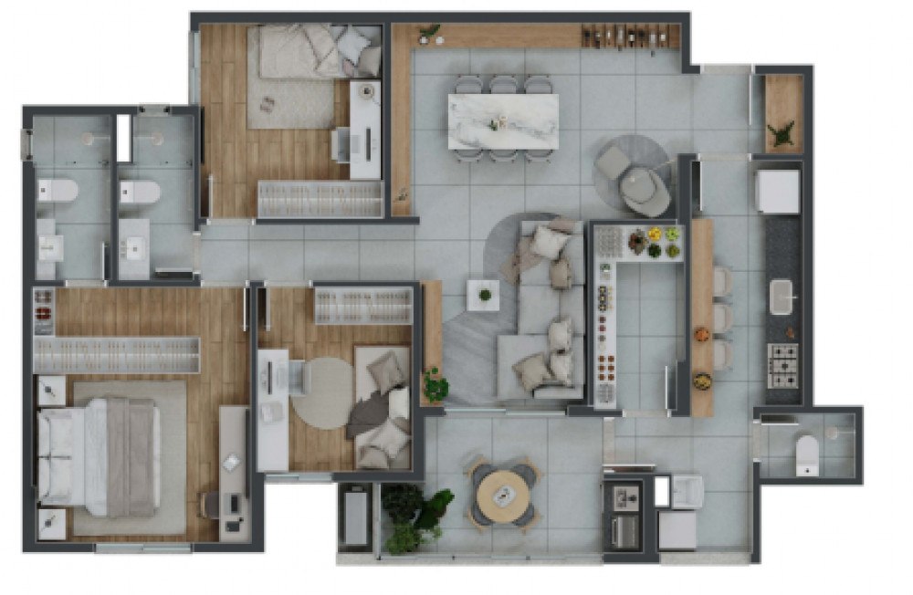 Planta do apartamento de 108 m² do Alto Belvedere