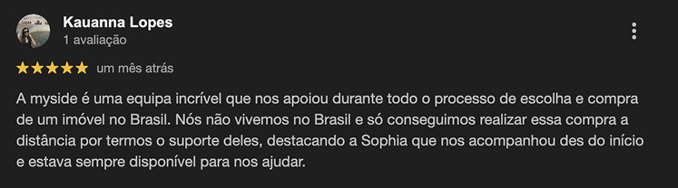 Avaliação do Google sobre um cliente da MySide