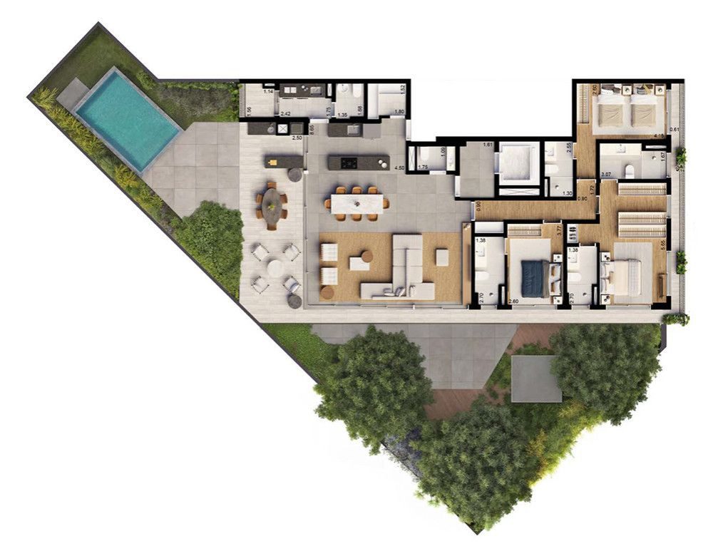 Planta do apartamento de 364 m² do Alter Alto de Pinheiros