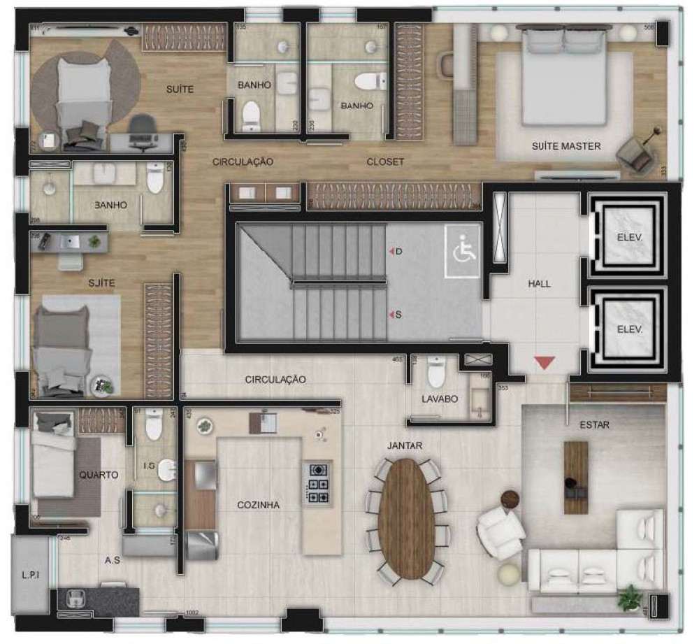 Planta de 146 m² do Aster Lourdes