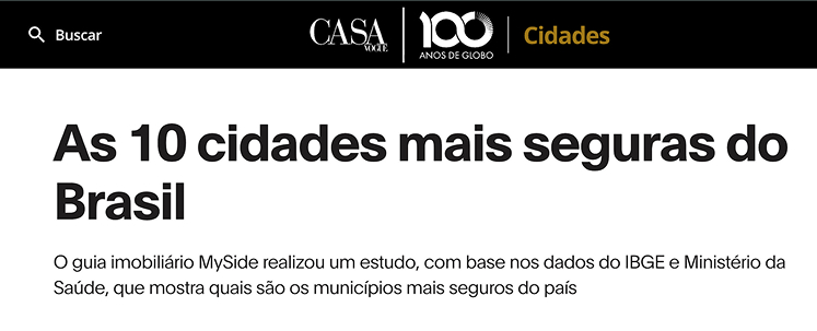 Matéria Casa Vogue sobre cidades mais seguras